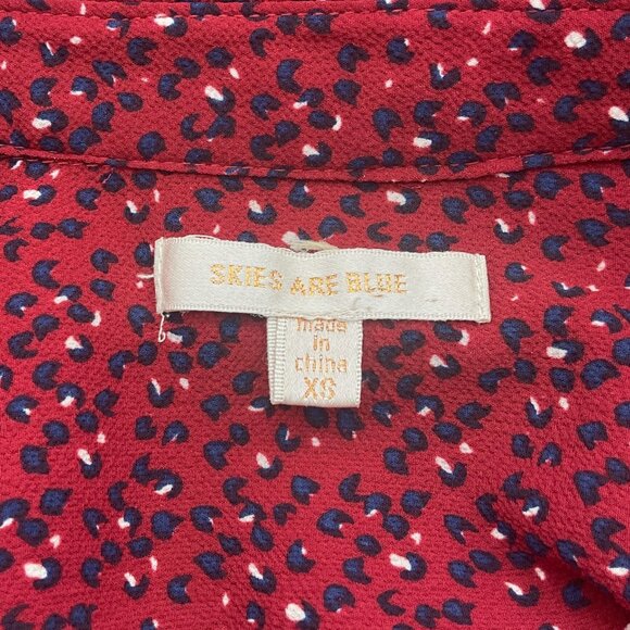 Skies Are Blue Roll Tab Sleeve V-Neck Burgundy Navy Button Front Blouse XS - Picture 4 of 8
